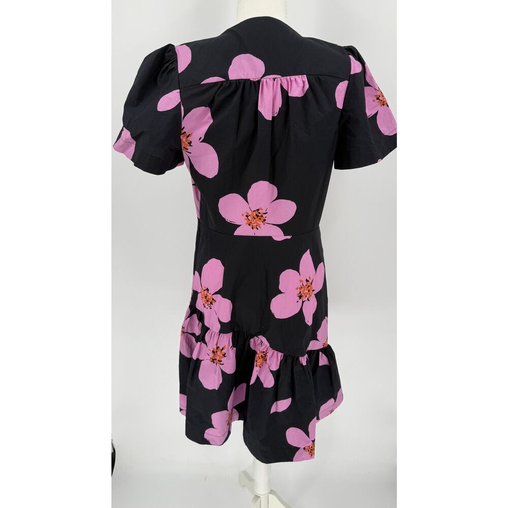 Kate Spade Grand Flora Dress Women's 8 Black Pink Floral Cotton Mini V-Neck NWT - Picture 3 of 8